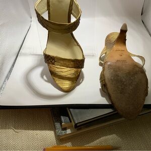 Miu Miu crocodile wedges in a beige fusion shade. pre-owned.